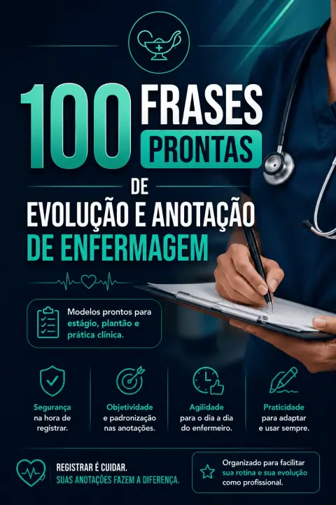 Capa do material 100 Frases Prontas de Evolução e Anotação de Enfermagem